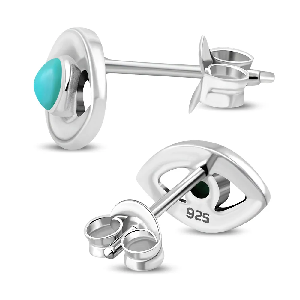 Turquoise Evil Eye Stud Silver Earrings