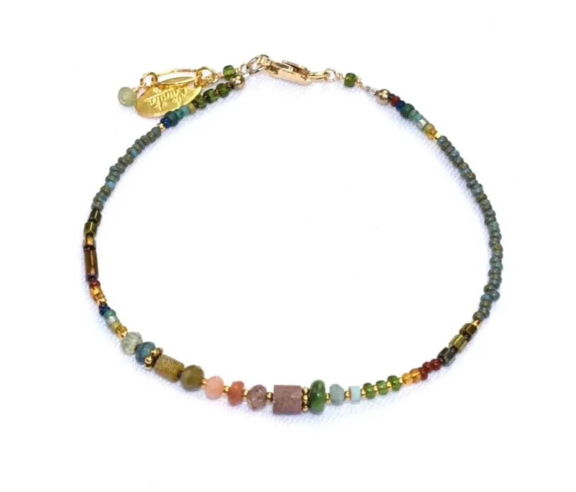 Turquoise, Tiger Eye, Apatite & Garnet Gold-Fill Bracelet