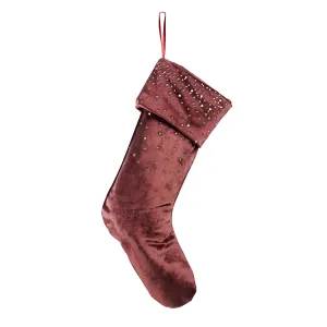 Velvet Stocking Burgundy with Diamanté  45cm