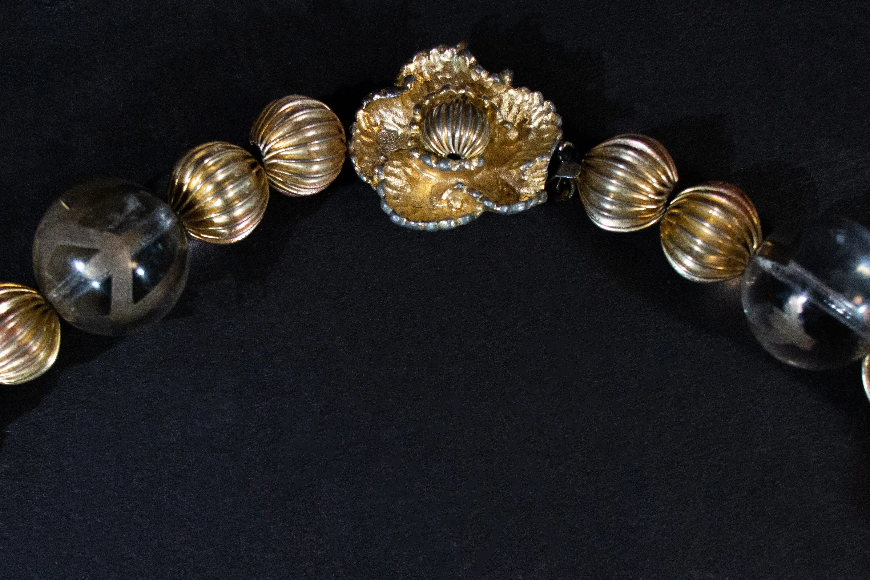 Vermeil , Enamel, Crystal  and Rose Quartz Rosary  Necklace