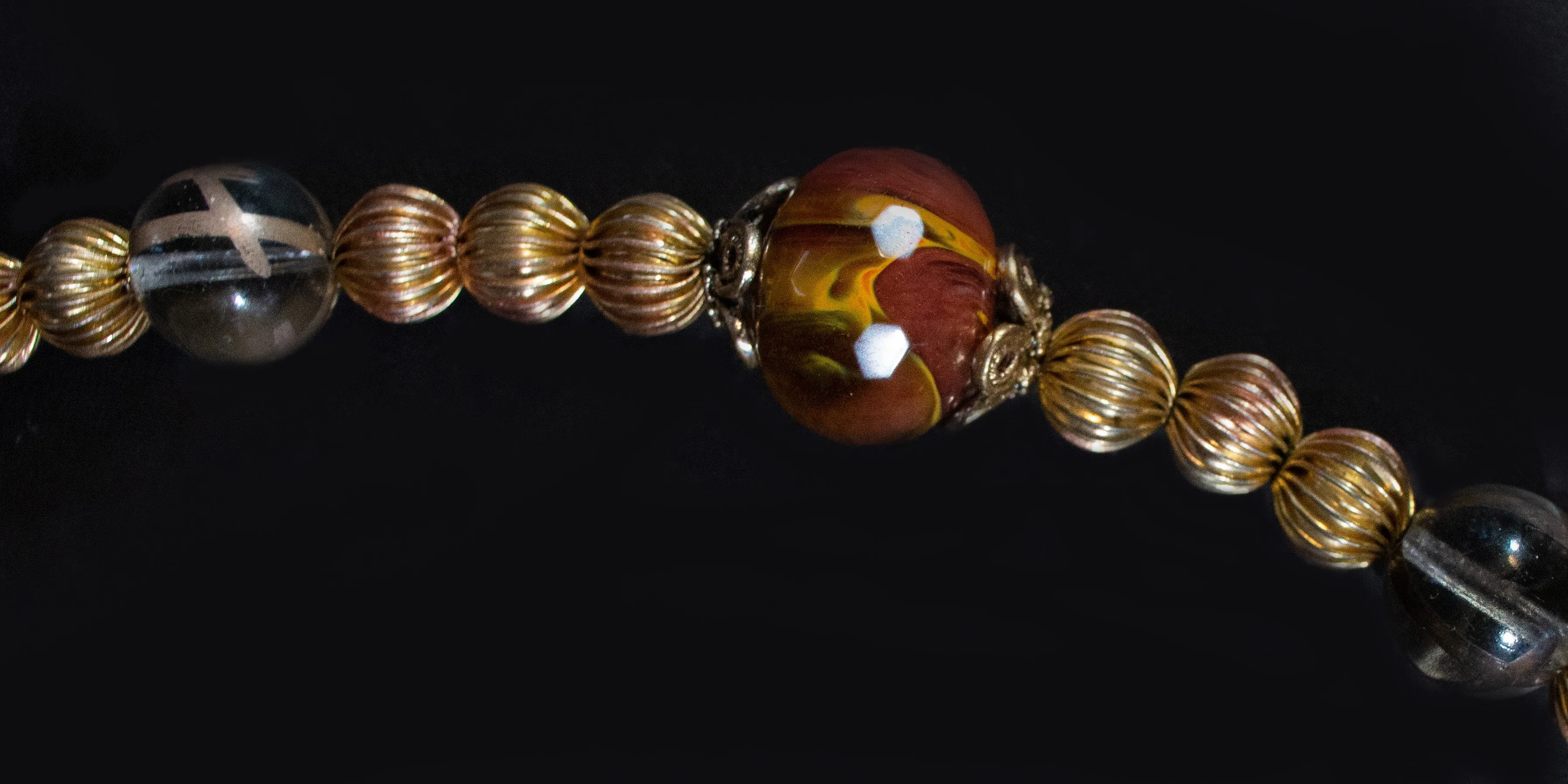 Vermeil , Enamel, Crystal  and Rose Quartz Rosary  Necklace