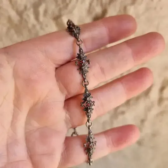 Victorian silver and stones bracelet for women, fine jewelry, gifts.