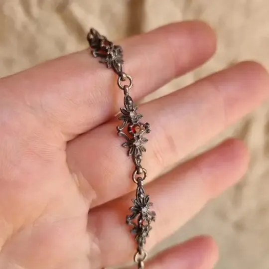 Victorian silver and stones bracelet for women, fine jewelry, gifts.