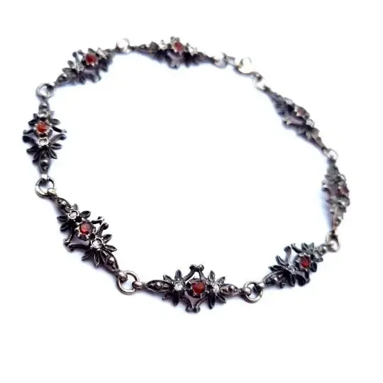 Victorian silver and stones bracelet for women, fine jewelry, gifts.