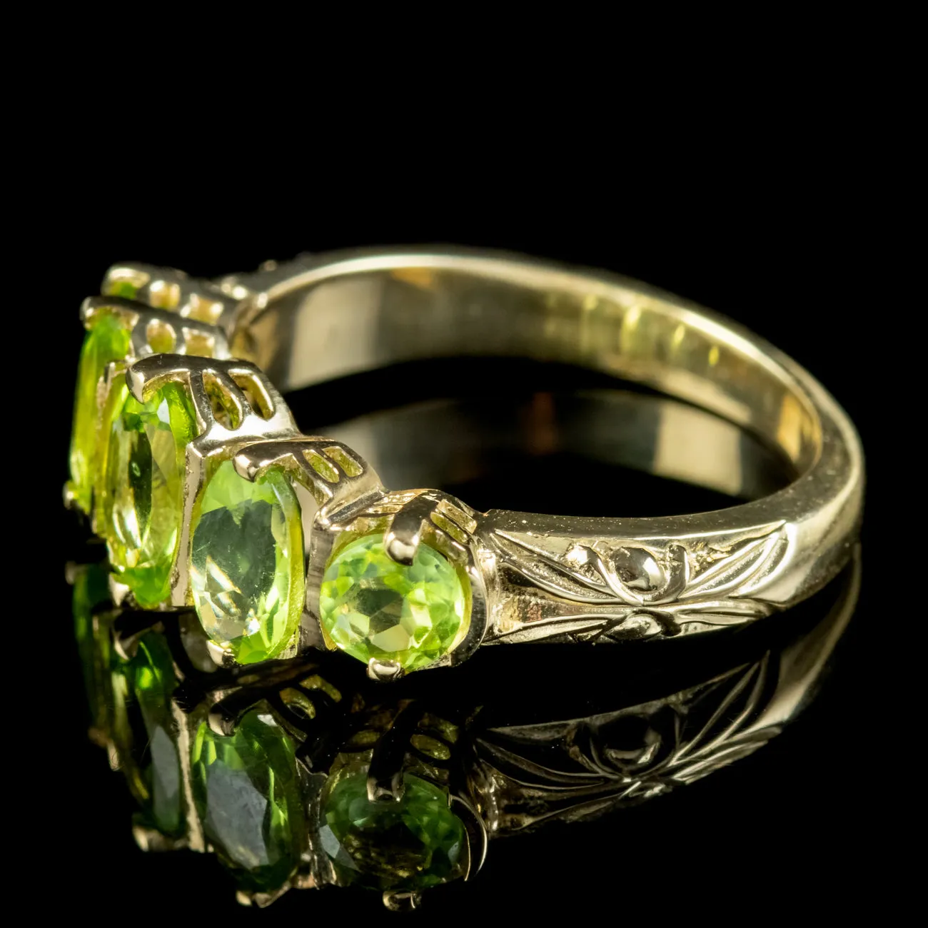 Victorian Style Peridot Five Stone Ring 9ct Gold 2.5ct Of Peridot