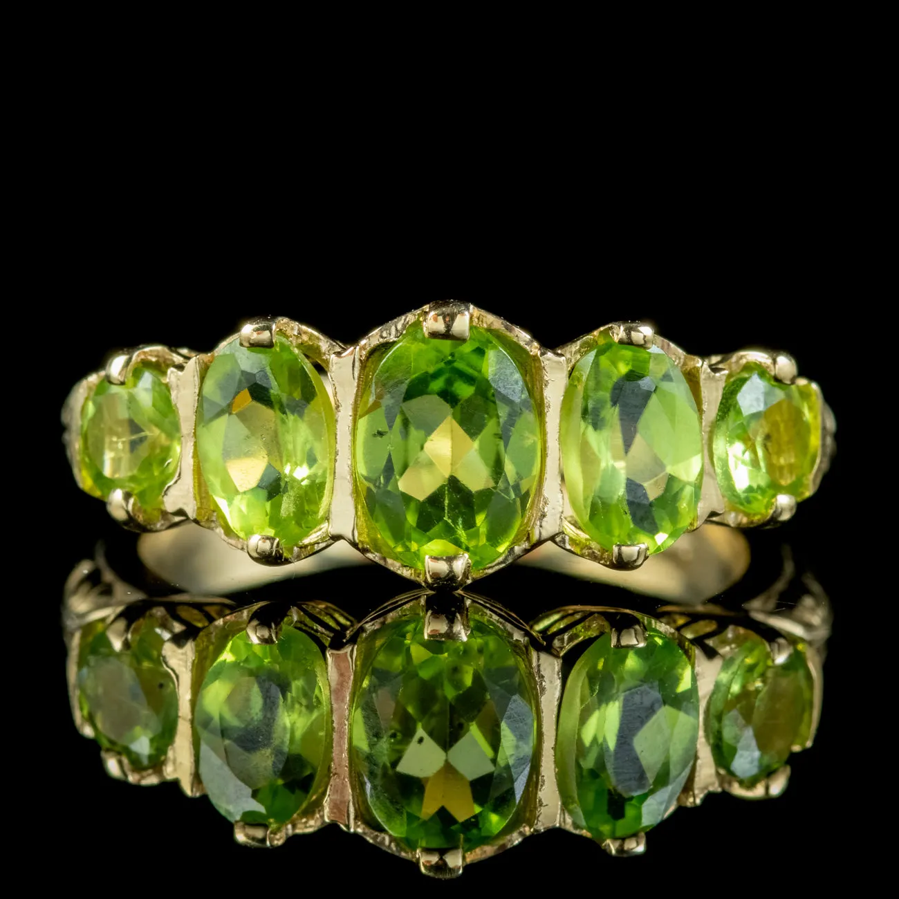 Victorian Style Peridot Five Stone Ring 9ct Gold 2.5ct Of Peridot