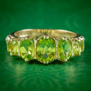 Victorian Style Peridot Five Stone Ring 9ct Gold 2.5ct Of Peridot