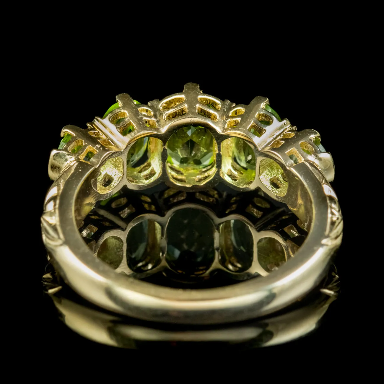 Victorian Style Peridot Five Stone Ring 9ct Gold 2.5ct Of Peridot