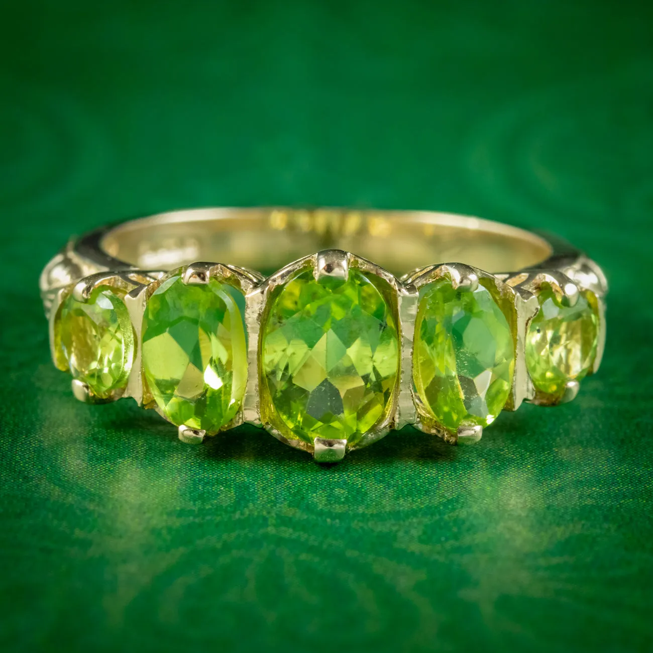 Victorian Style Peridot Five Stone Ring 9ct Gold 2.5ct Of Peridot