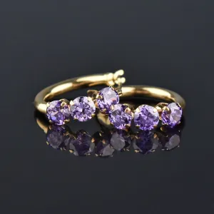 Vintage 10K Gold Tanzanite Huggie Hoop Earrings