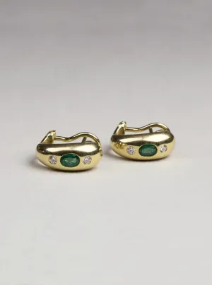 Vintage 18ct Gold Earrings with Emerald and Diamonds