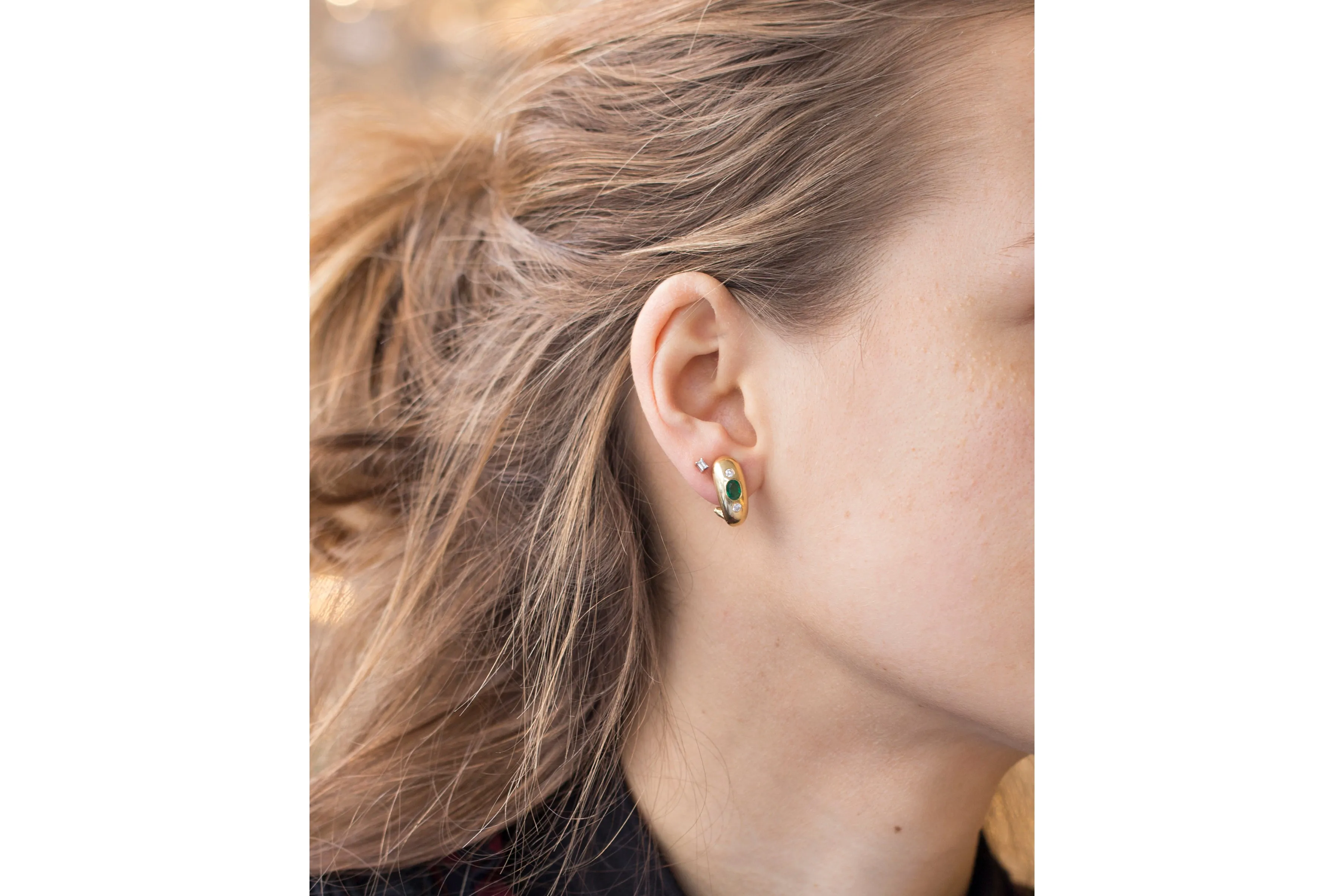 Vintage 18ct Gold Earrings with Emerald and Diamonds