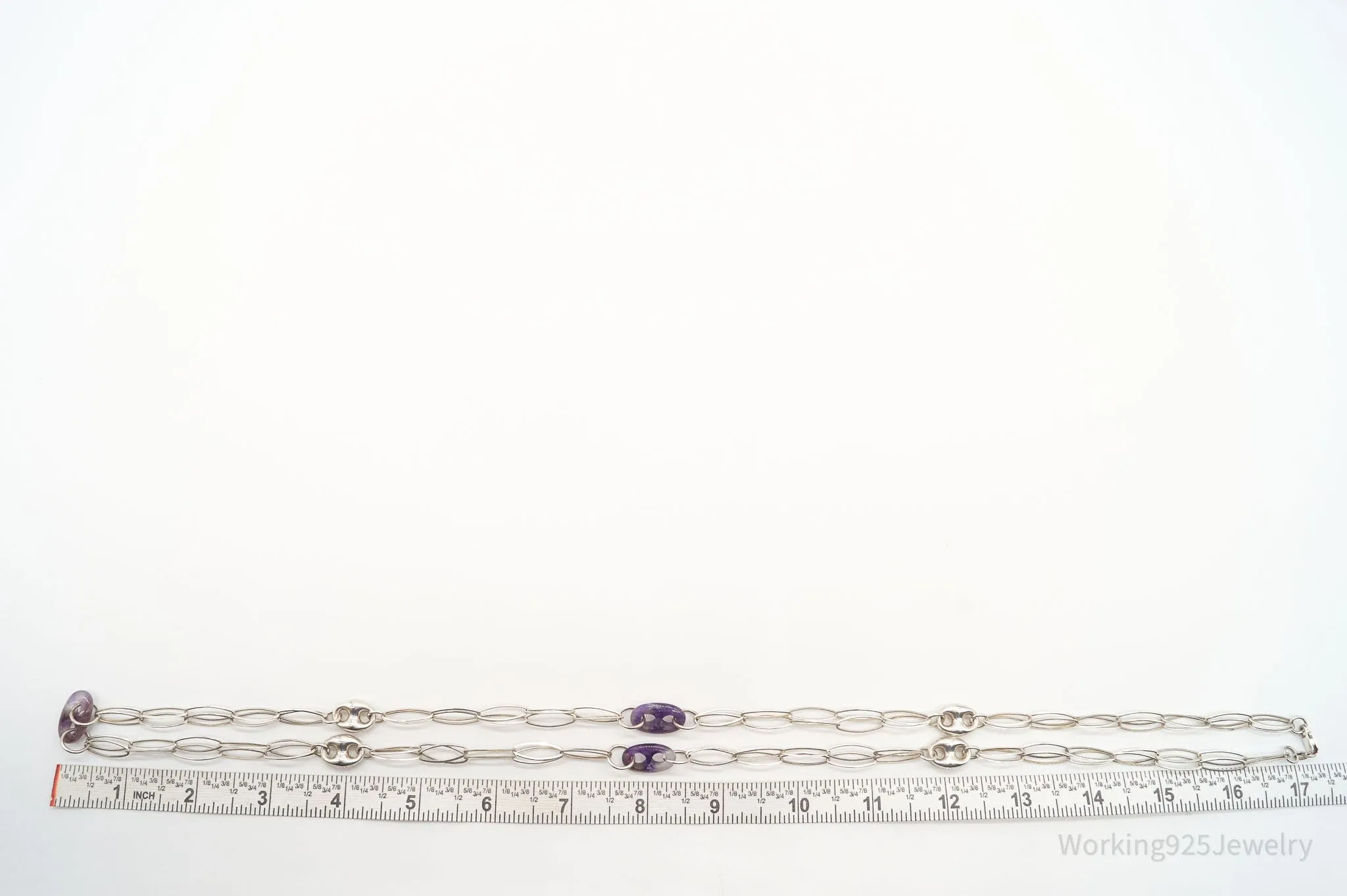 Vintage Amethyst Sterling Silver Chain Necklace 34"