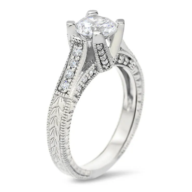 Vintage Inspired Carved Diamond Engagement Ring - Royal Crown