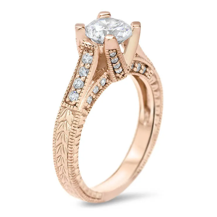 Vintage Inspired Carved Diamond Engagement Ring - Royal Crown