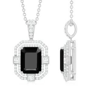 Vintage Inspired Octagon Black Spinel Pendant with Diamond