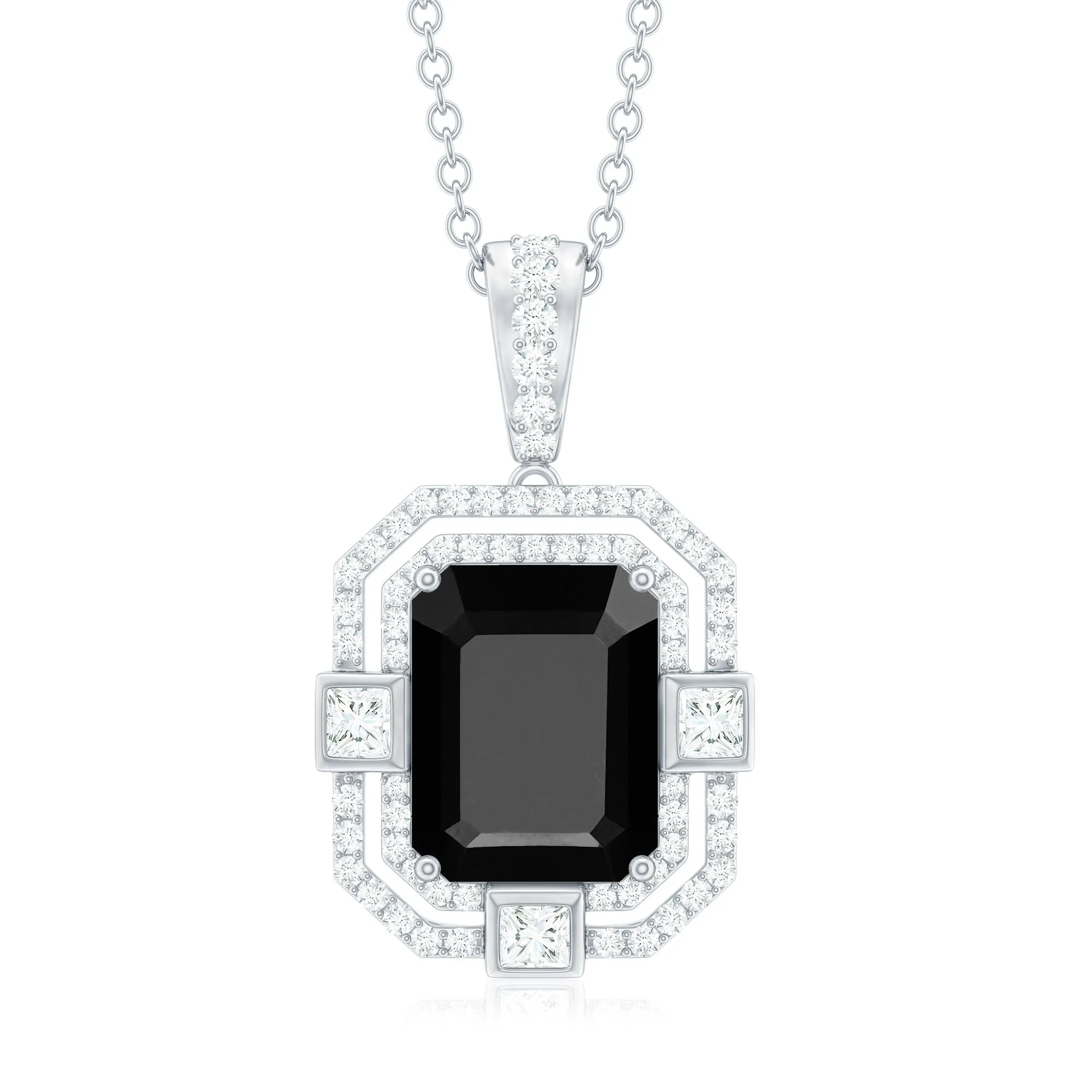 Vintage Inspired Octagon Black Spinel Pendant with Diamond