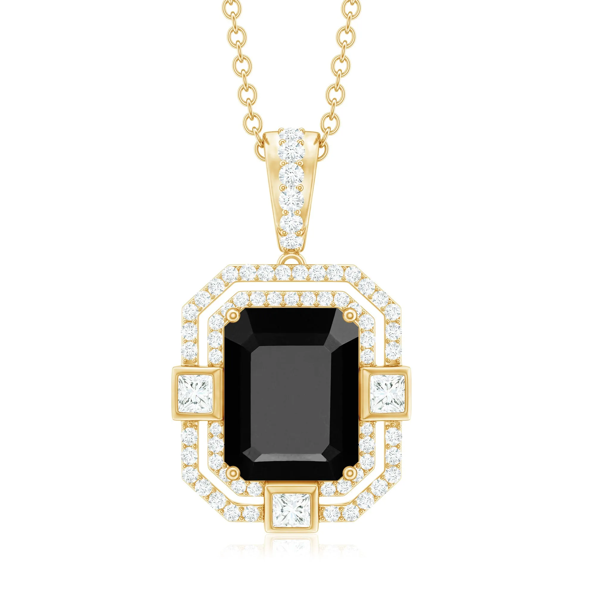Vintage Inspired Octagon Black Spinel Pendant with Diamond