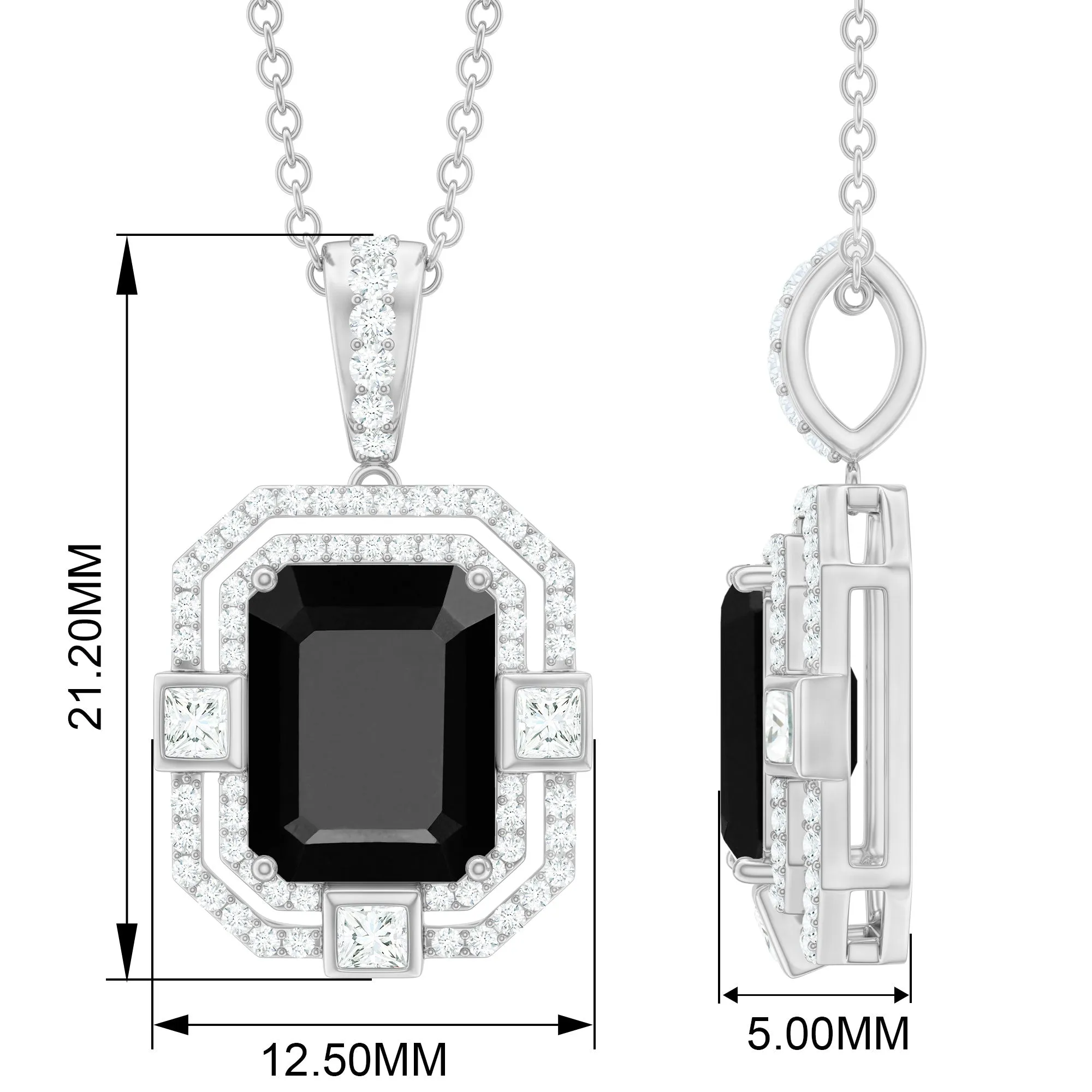 Vintage Inspired Octagon Black Spinel Pendant with Diamond