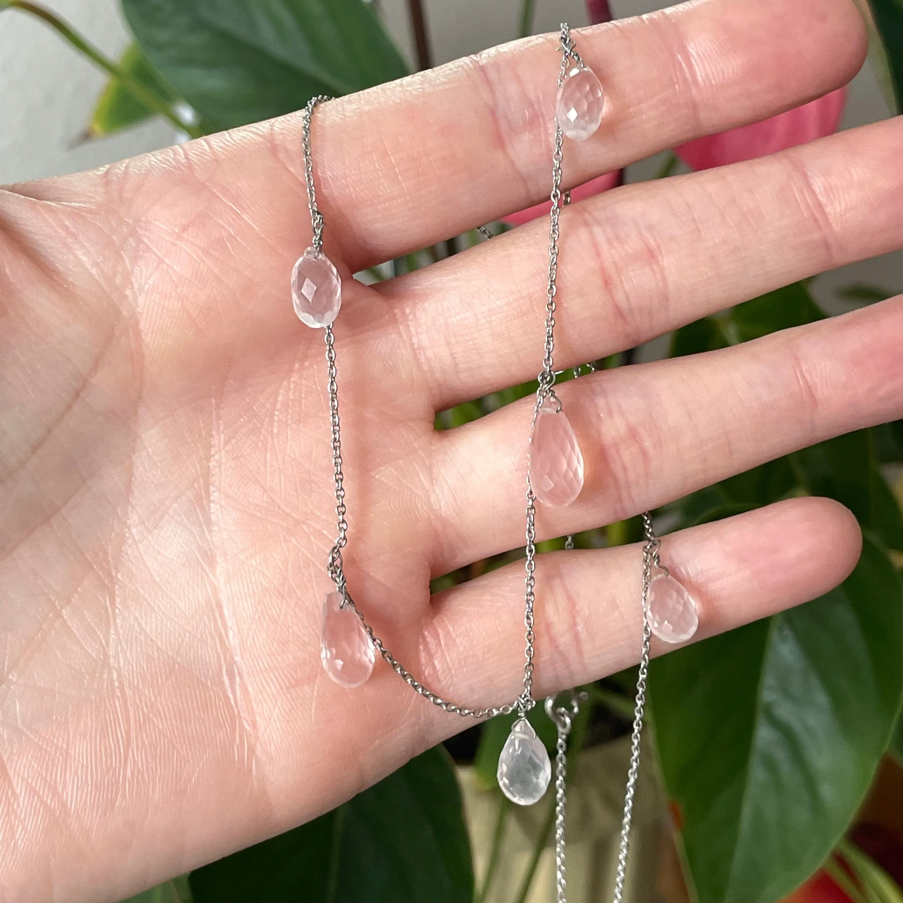 Vintage Silver Rose Quartz Briolette Charm Necklace