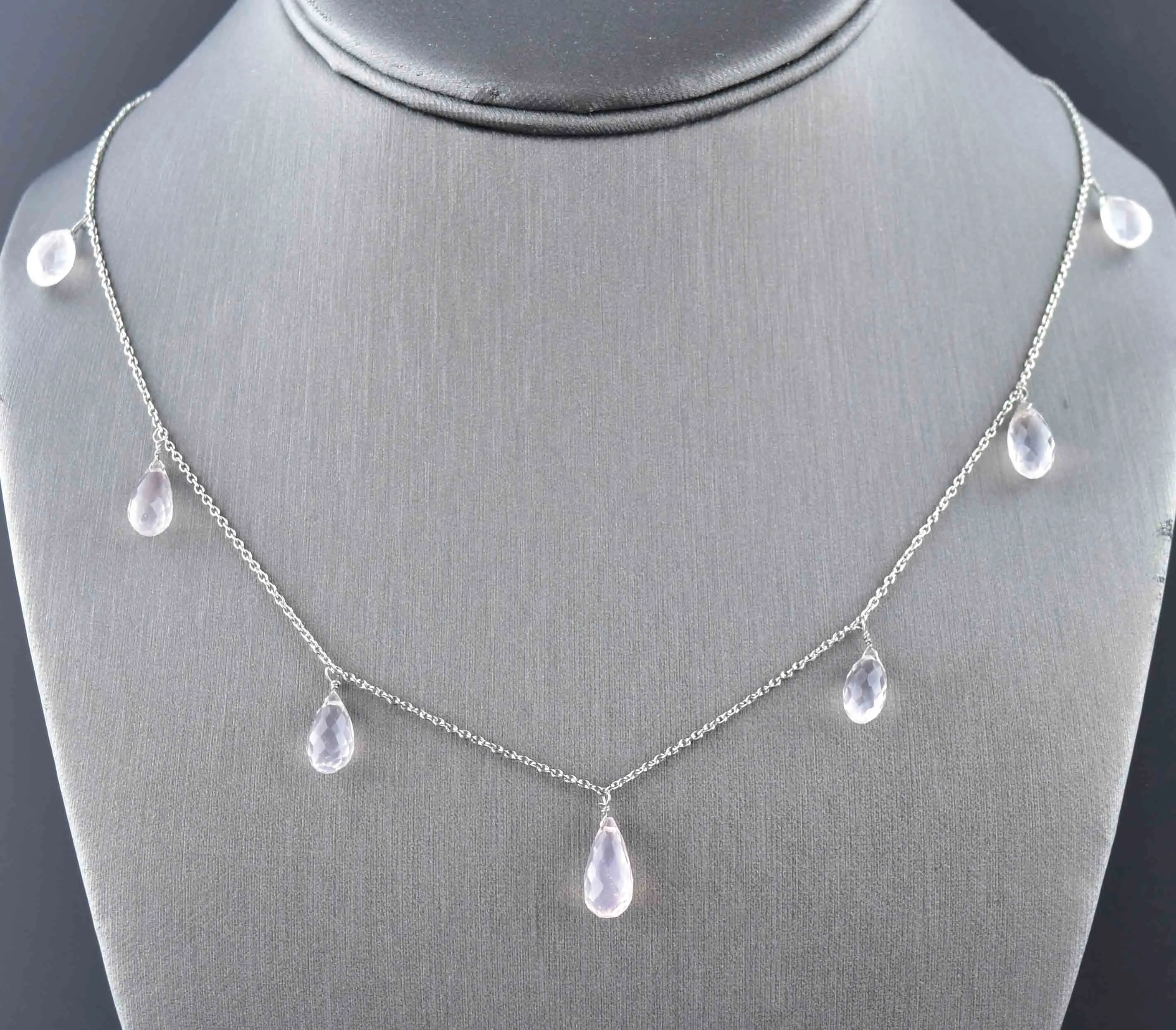 Vintage Silver Rose Quartz Briolette Charm Necklace