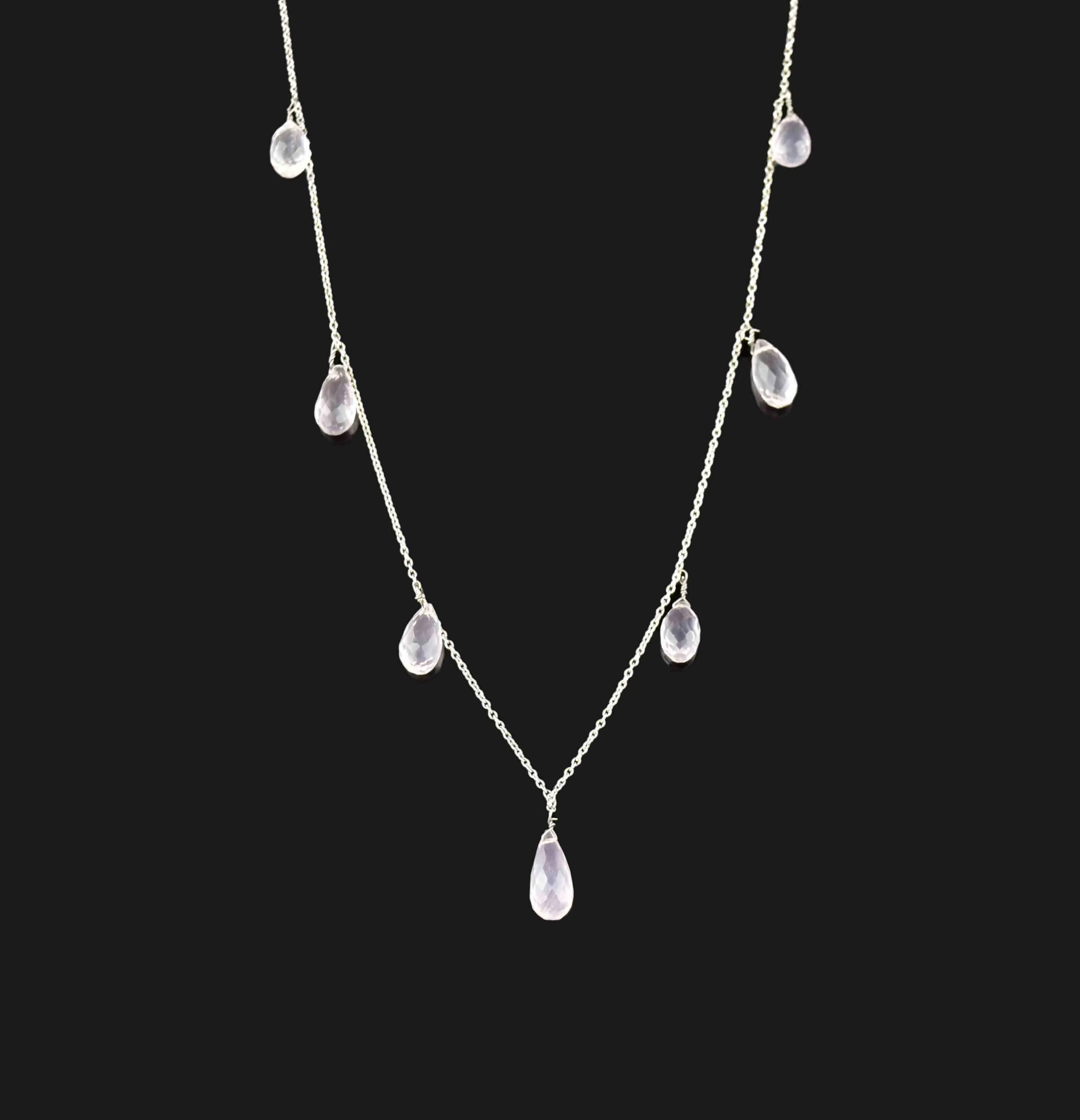 Vintage Silver Rose Quartz Briolette Charm Necklace