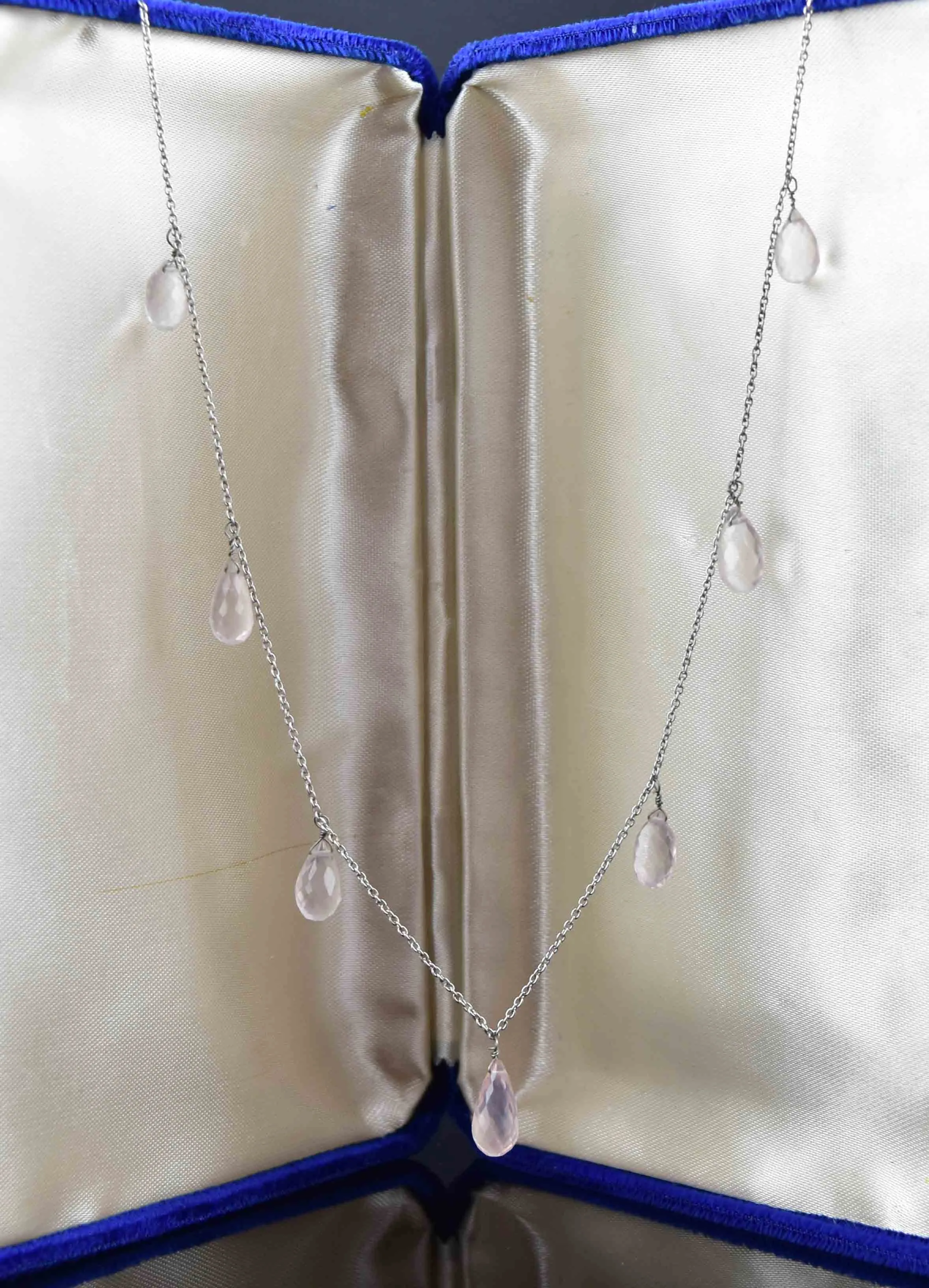Vintage Silver Rose Quartz Briolette Charm Necklace