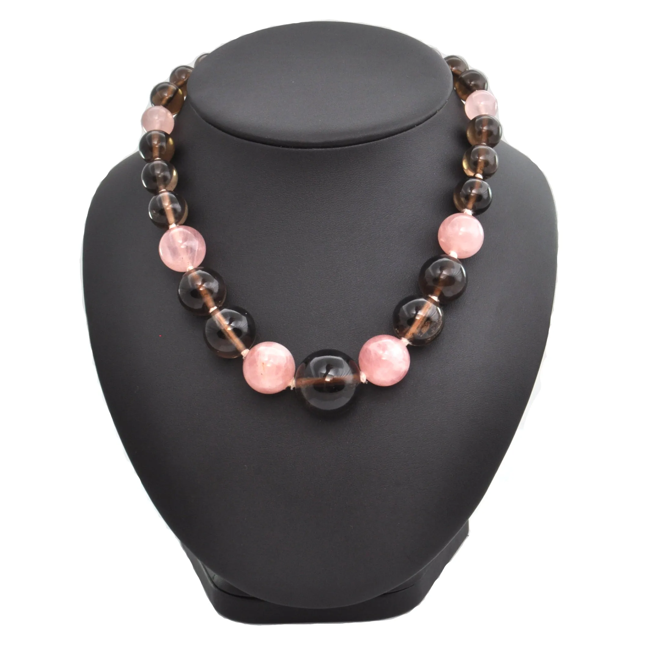 Vintage Smoky Quartz & Rose Quartz Bead Necklace C. 1940-1950