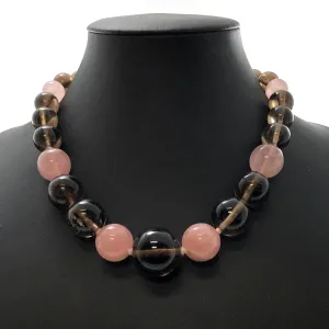 Vintage Smoky Quartz & Rose Quartz Bead Necklace C. 1940-1950
