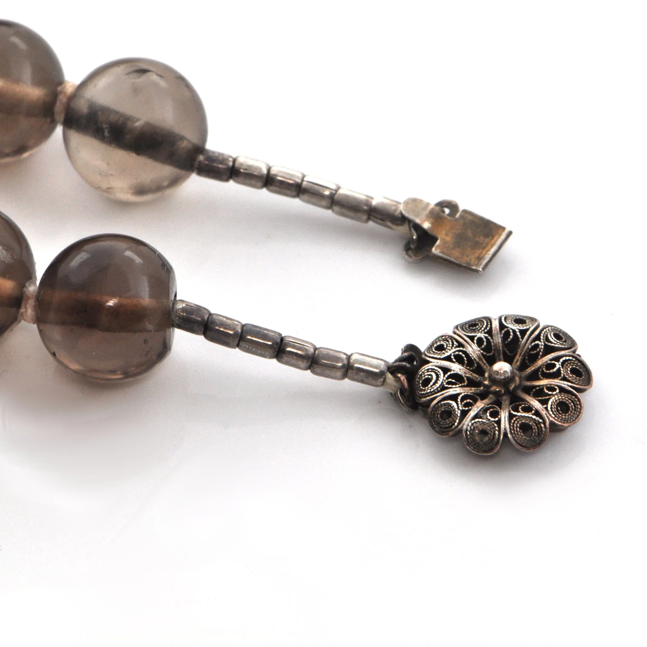 Vintage Smoky Quartz & Rose Quartz Bead Necklace C. 1940-1950