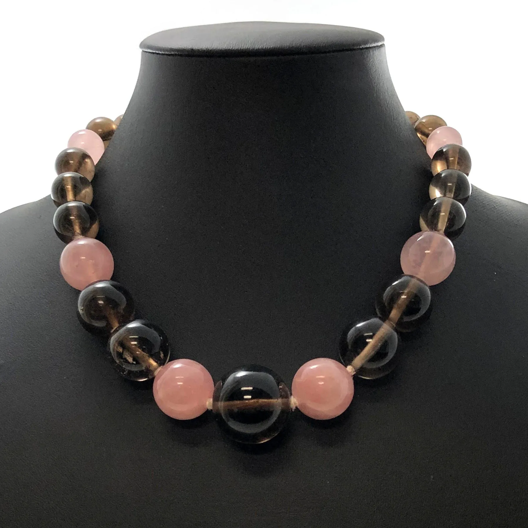 Vintage Smoky Quartz & Rose Quartz Bead Necklace C. 1940-1950