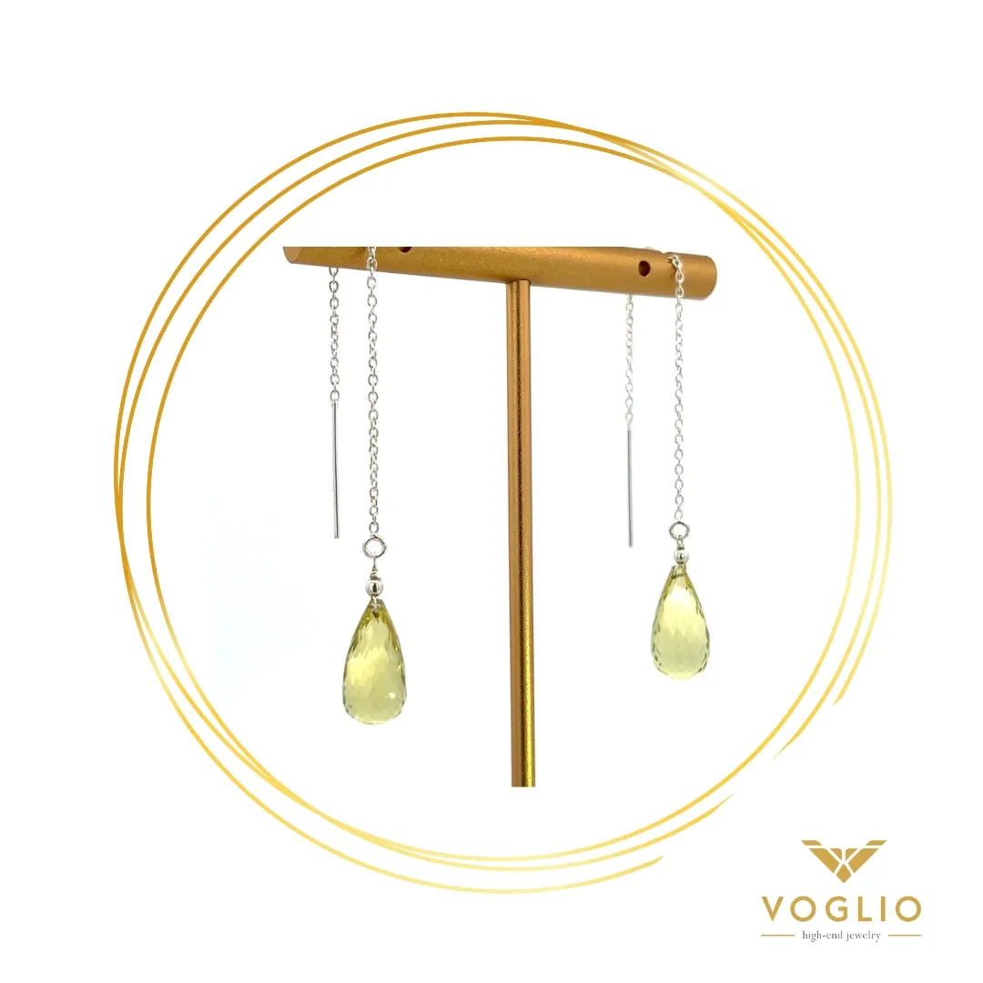 VOGLIO: Citrine Briolette Threader Sterling Silver Earrings