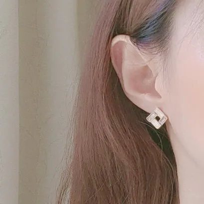 White Light Brown Crystal Mosaic Square Invisible Clip On Earrings