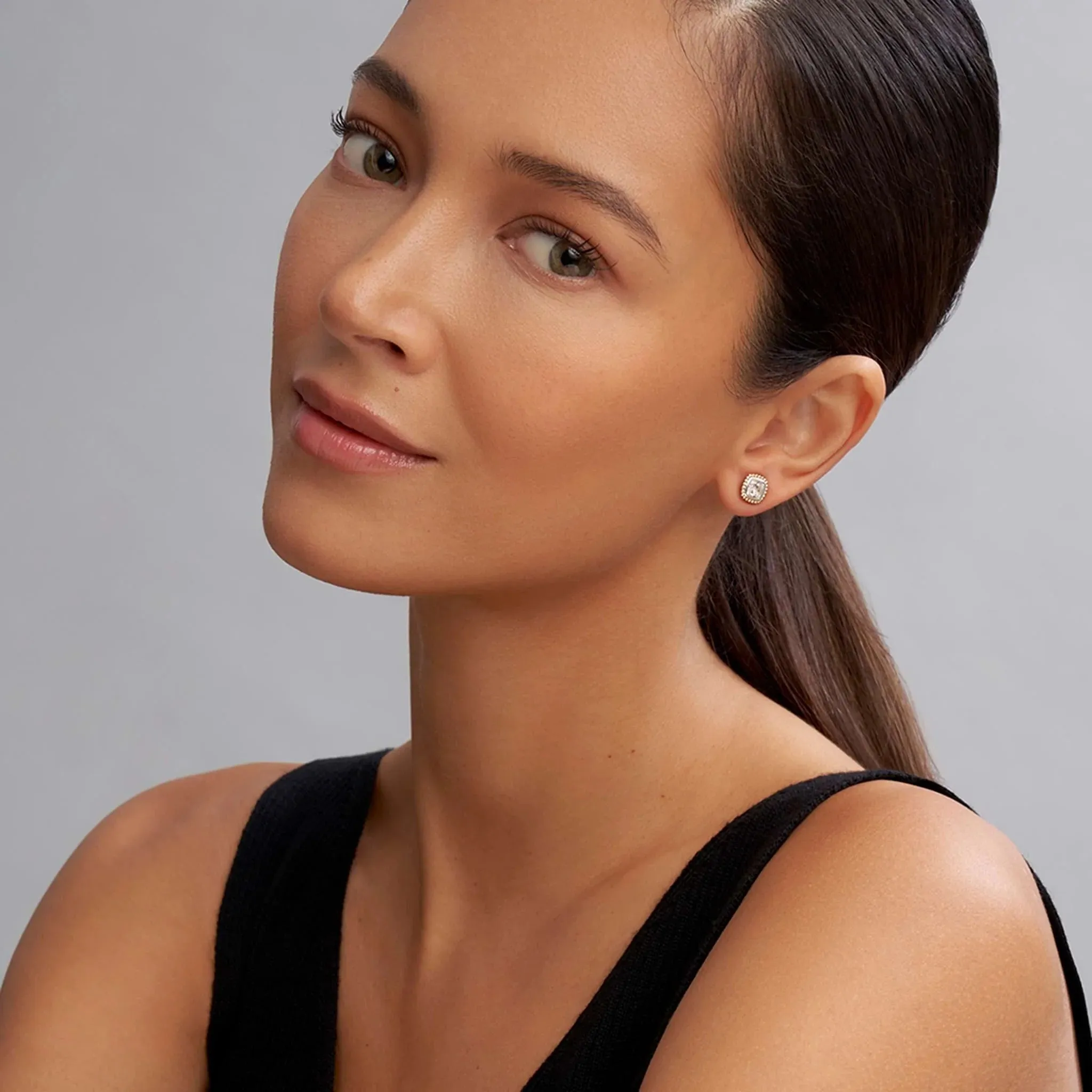 White Topaz Caviar Stud Earrings