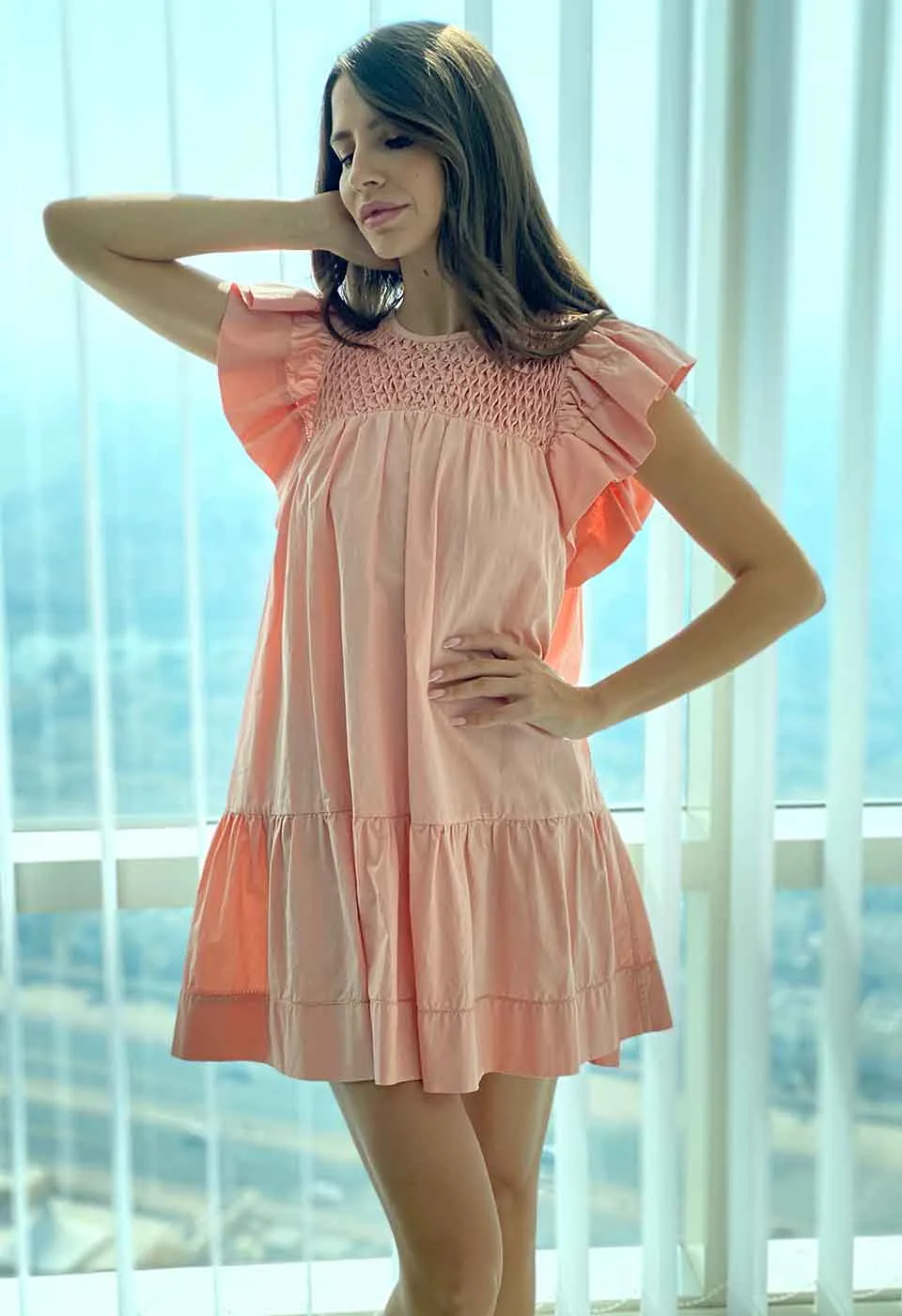 WISH YOU WERE MINE - HAND SMOCK RUFFLE MINI DRESS