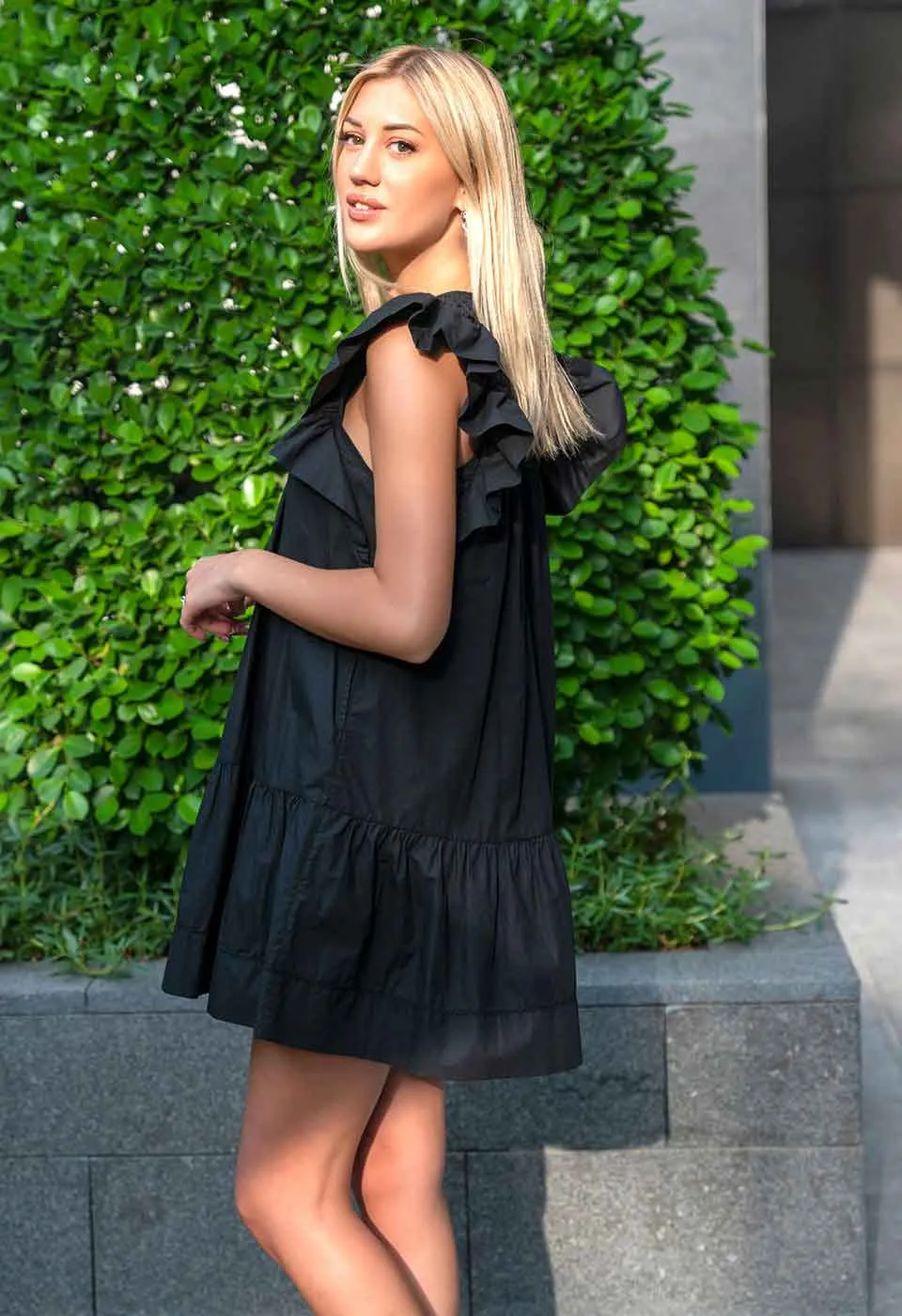 WISH YOU WERE MINE - HAND SMOCK RUFFLE MINI DRESS