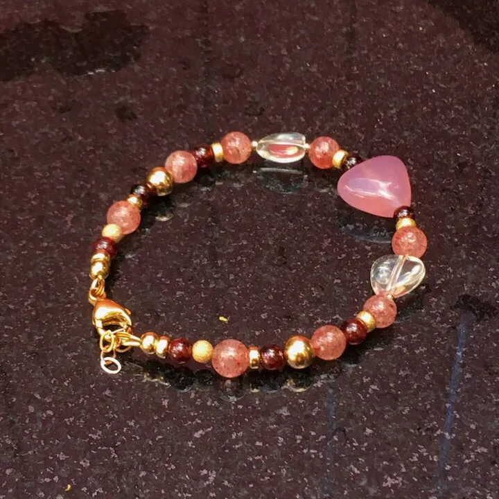 Women's Cherry Quartz, Chalcedony and Garnet Gemstone Bracelet