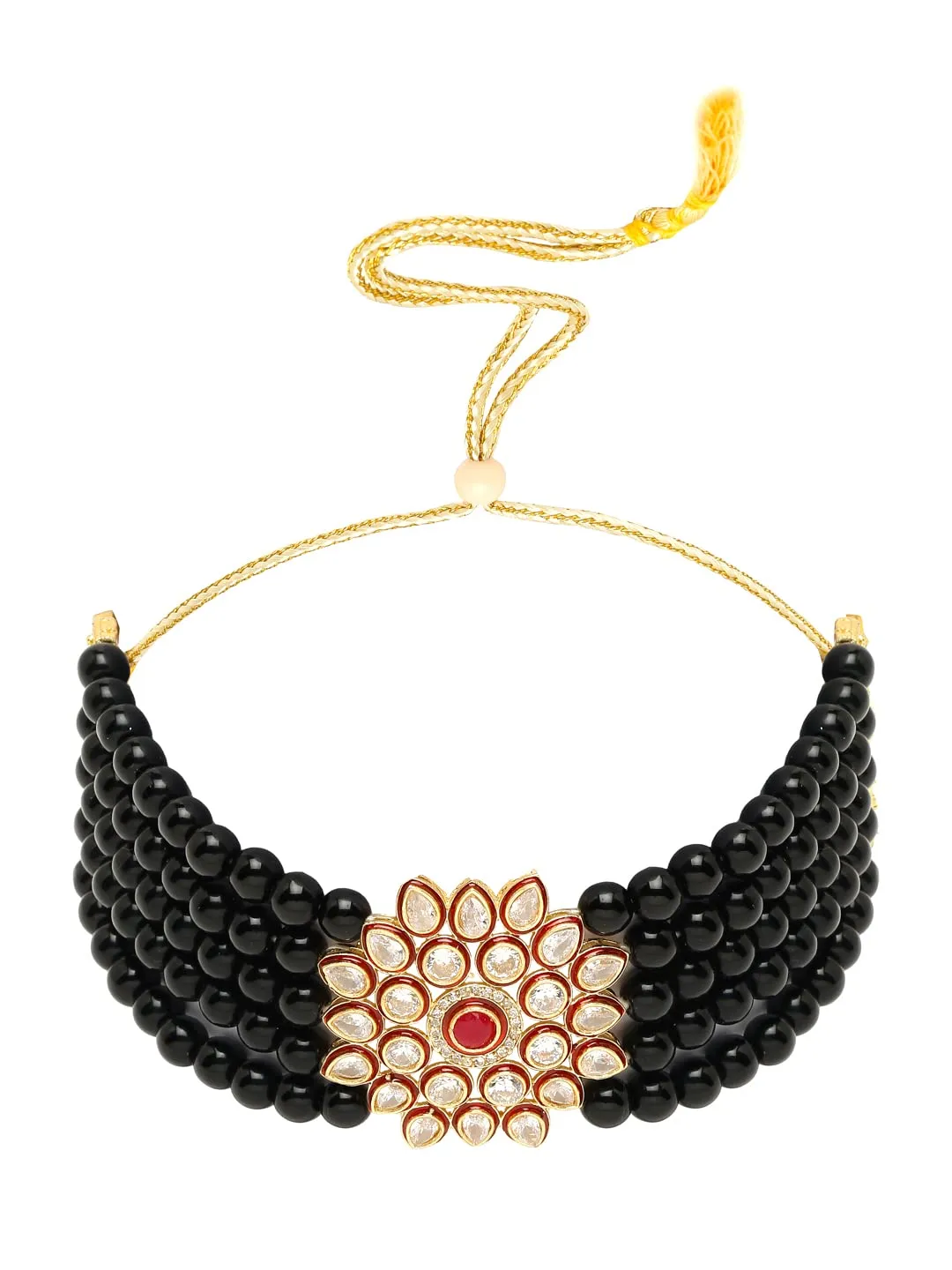 Yellow Chimes Kundan Jewellery Set for Women Black Beads Jewellery Set Ethnic Traditional Choker Necklace Set with Earrings for Women and Girls